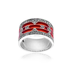 Red Enamel and Marcasite Wide Band - R213RED